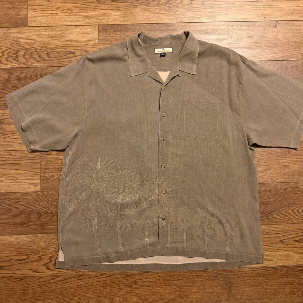 Tommy Bahama Brown 100% Silk Short-Sleeve Camp Shirt Palm Trees XXL